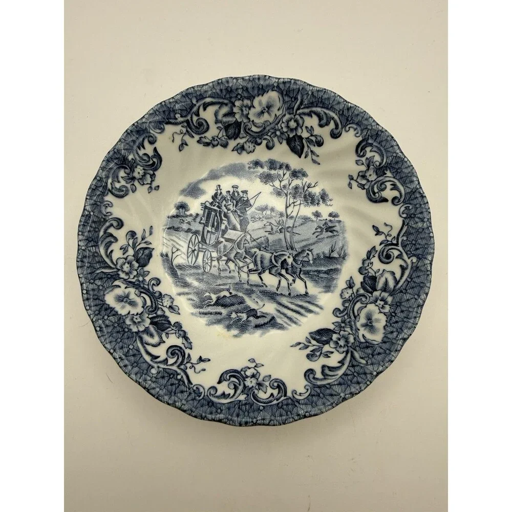 Johnson Bros Coaching Scenes Blue Bread & Butter Dessert Plate England
